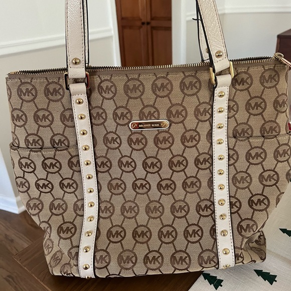 Michael Kors Brown/Khaki Studded Logo Tote Purse,handbag,tote - Picture 1 of 8